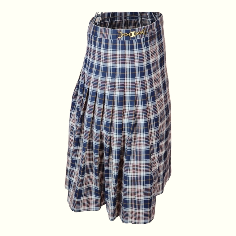 Tory Burch Plaid A-Line Skirt Size 14 Gold Chain Logo Preppy Academia Fall - Picture 4 of 11